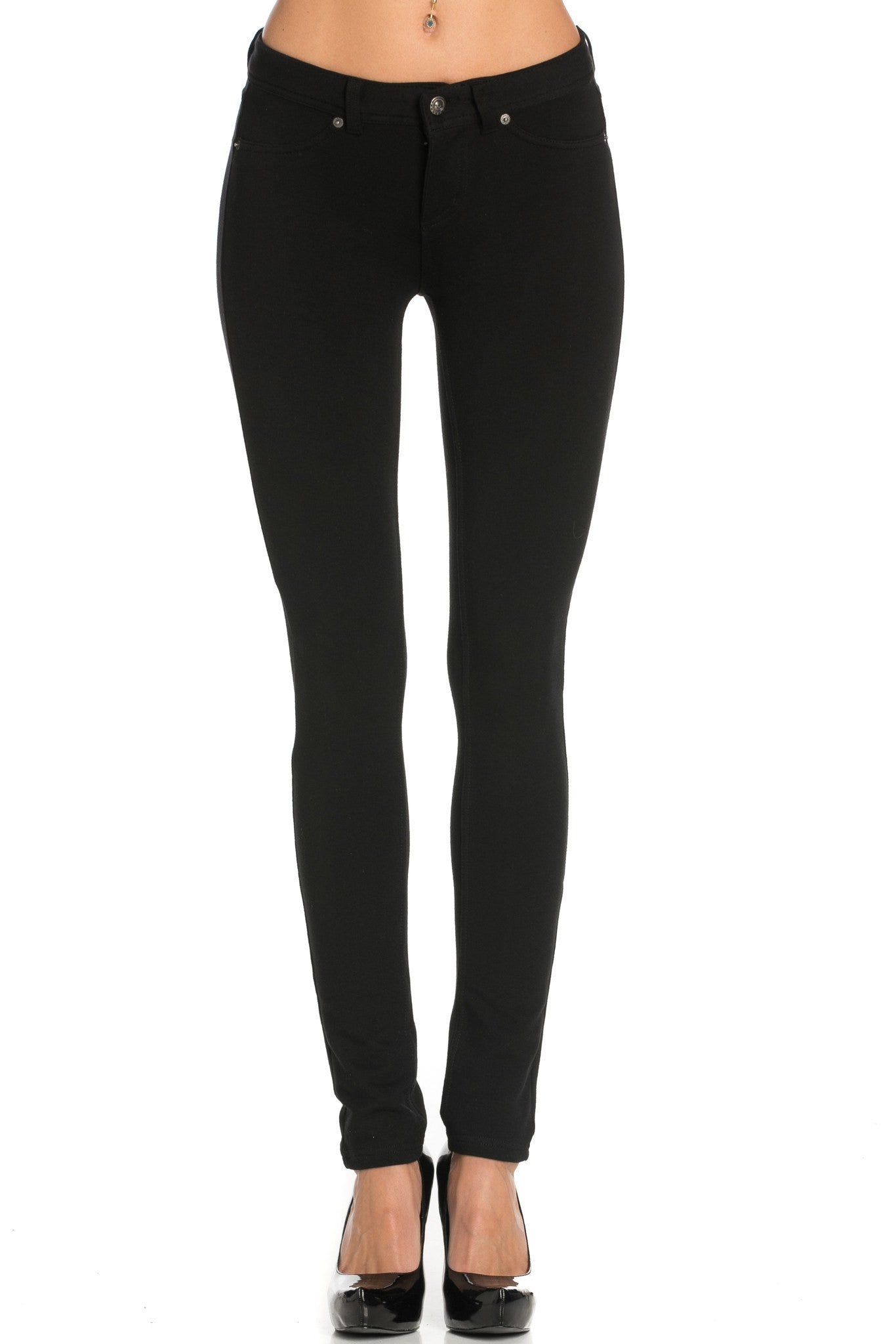 Stretch Skinny Knit Jegging Pants (Black) - Poplooks