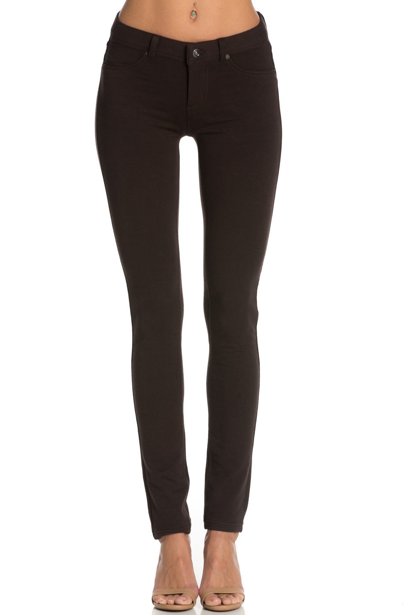 Stretch Skinny Knit Jegging Pants (Brown) - Poplooks