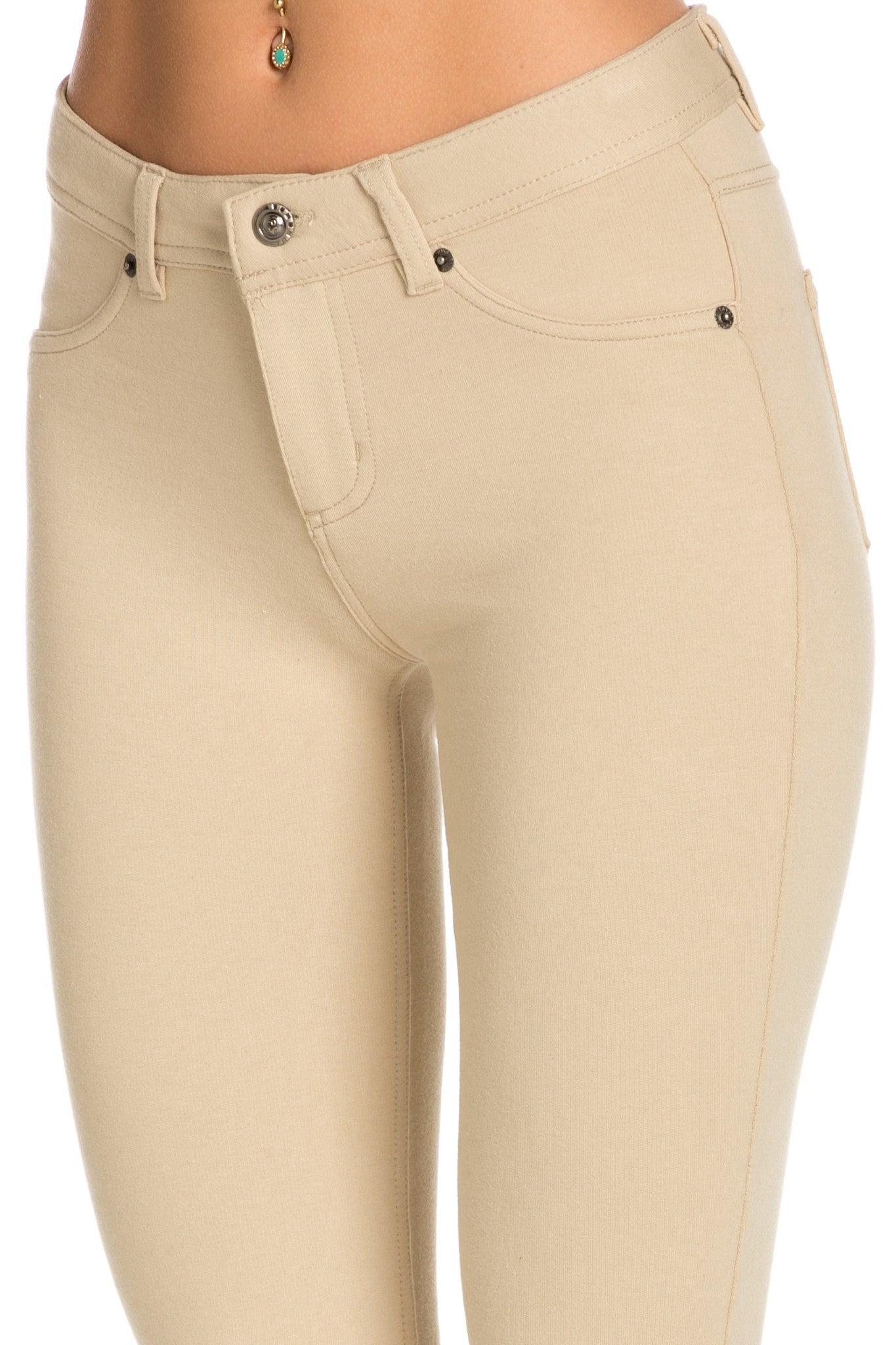 Stretch Skinny Knit Jegging Pants (Khaki) - Poplooks