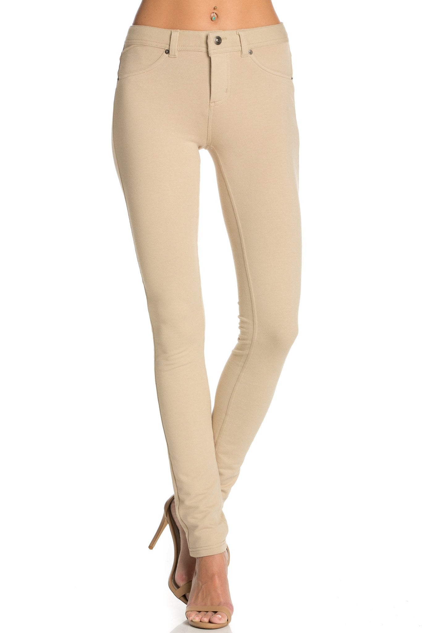 Stretch Skinny Knit Jegging Pants (Khaki) - Poplooks