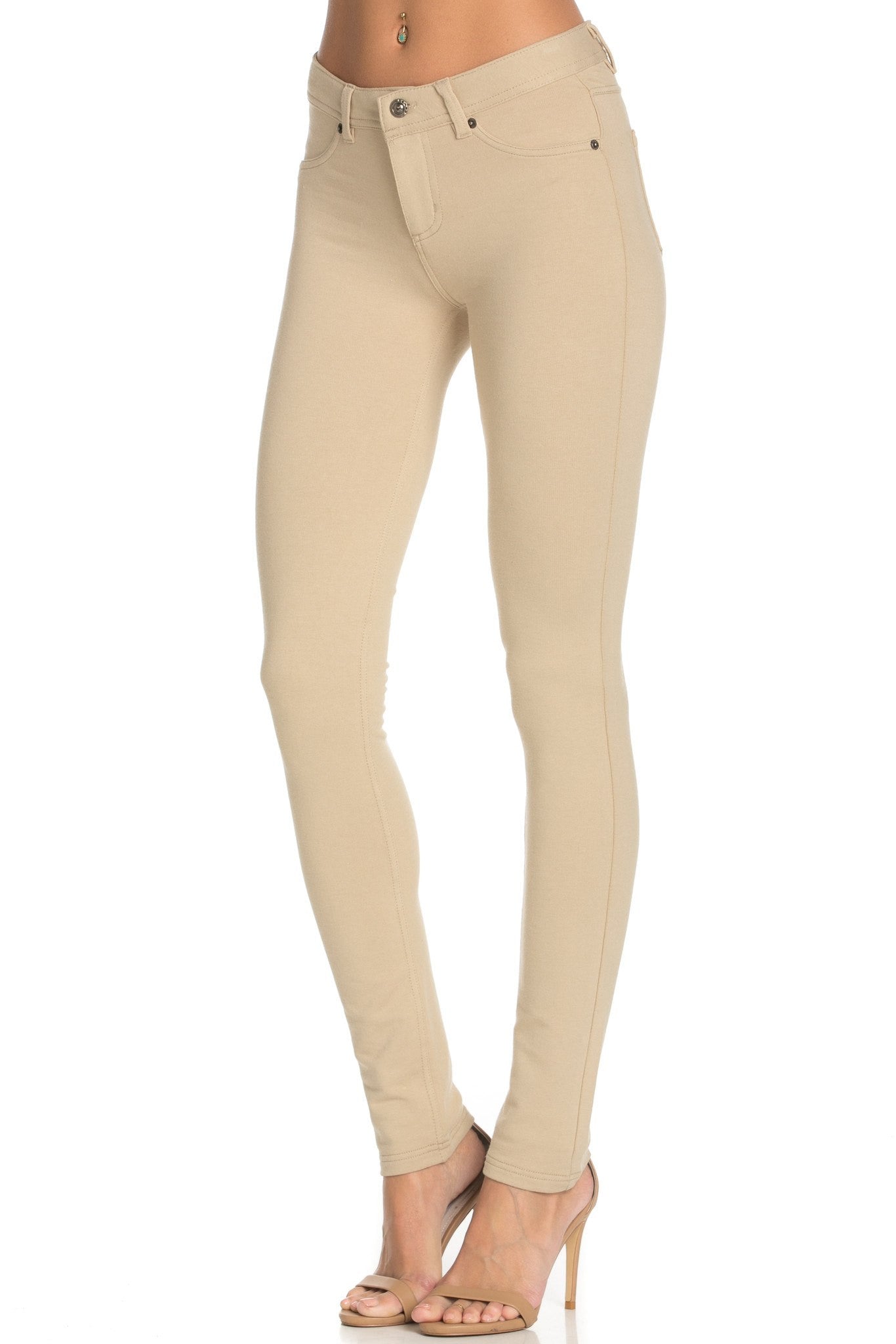 Stretch Skinny Knit Jegging Pants (Khaki) - Poplooks