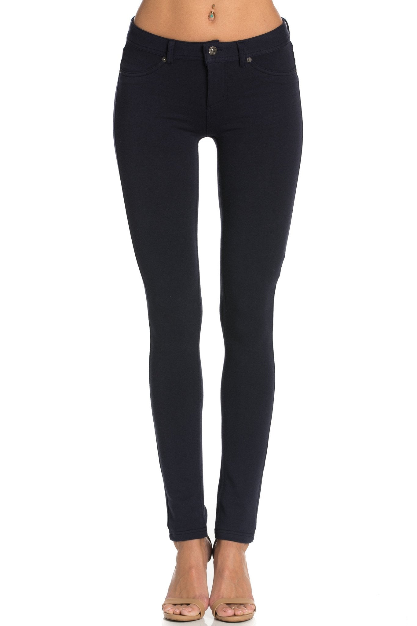 Stretch Skinny Knit Jegging Pants (Navy) - Poplooks