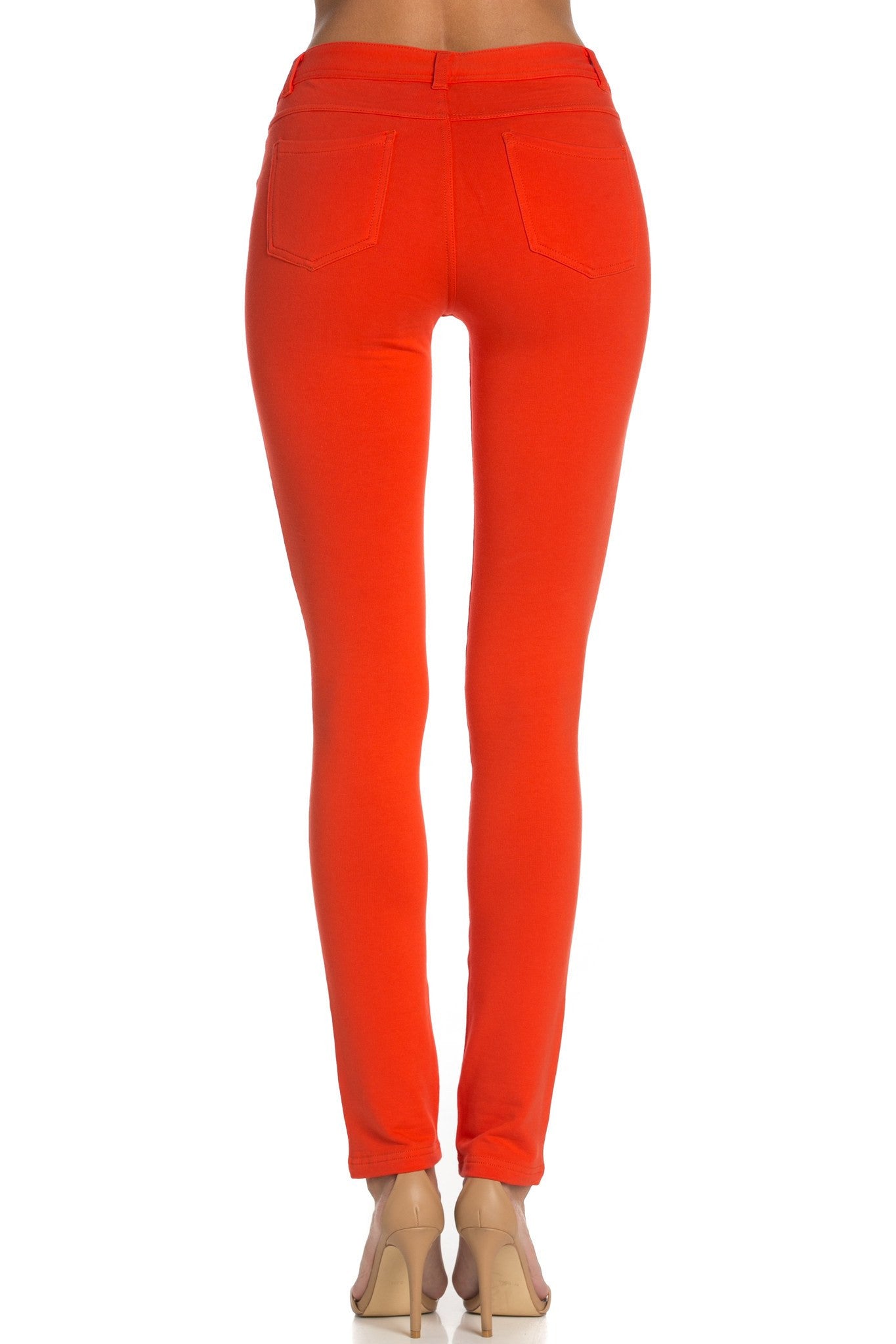 Stretch Skinny Knit Jegging Pants (Orange) - Poplooks