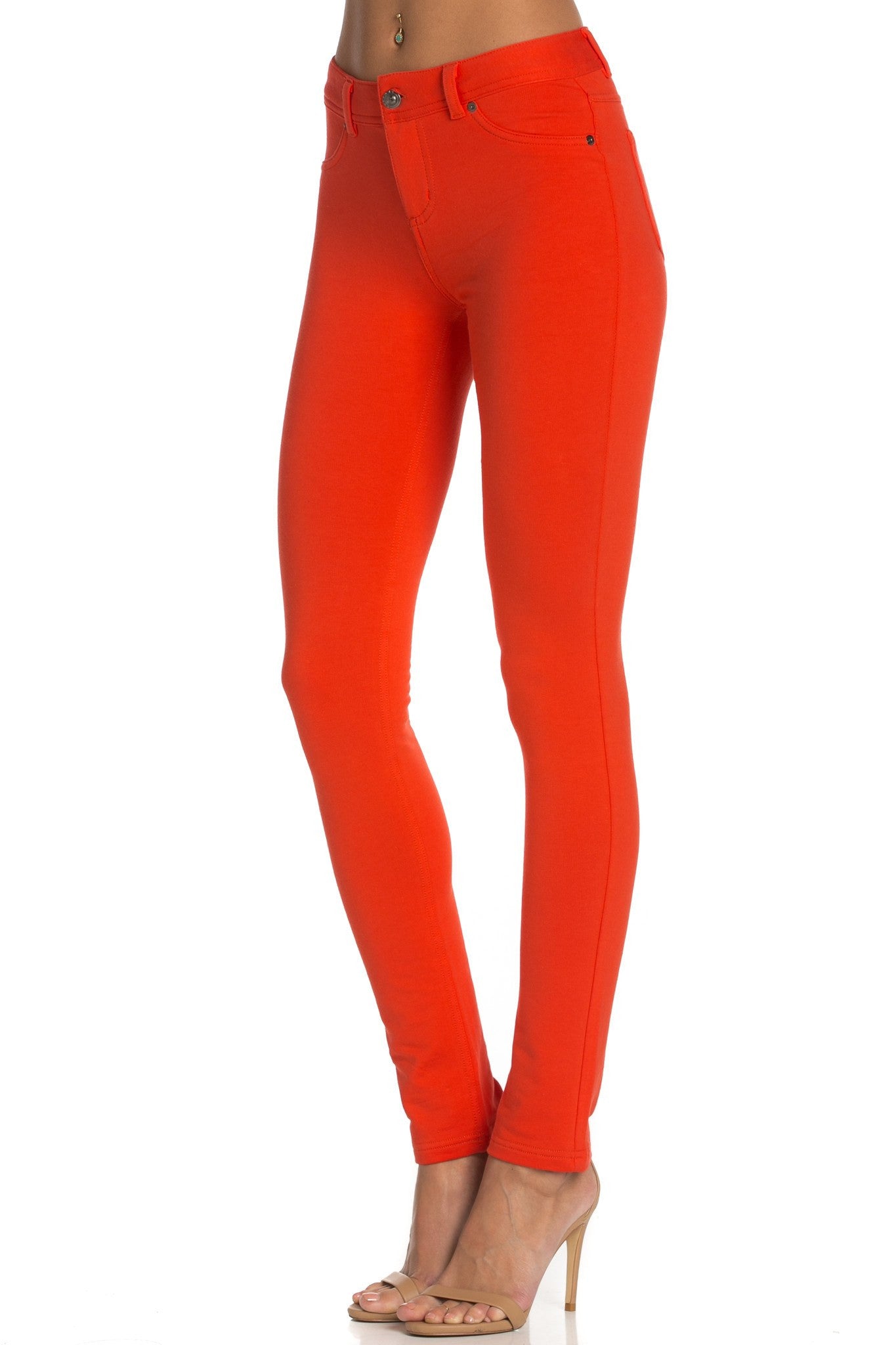 Stretch Skinny Knit Jegging Pants (Orange) - Poplooks