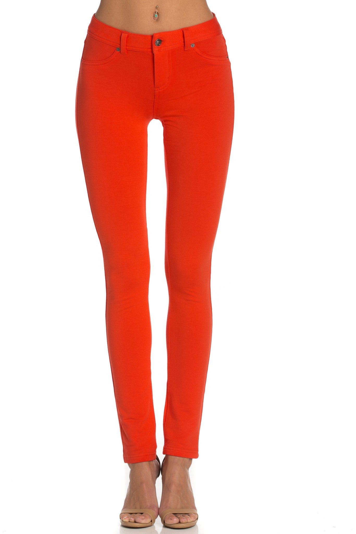 Stretch Skinny Knit Jegging Pants (Orange) - Poplooks