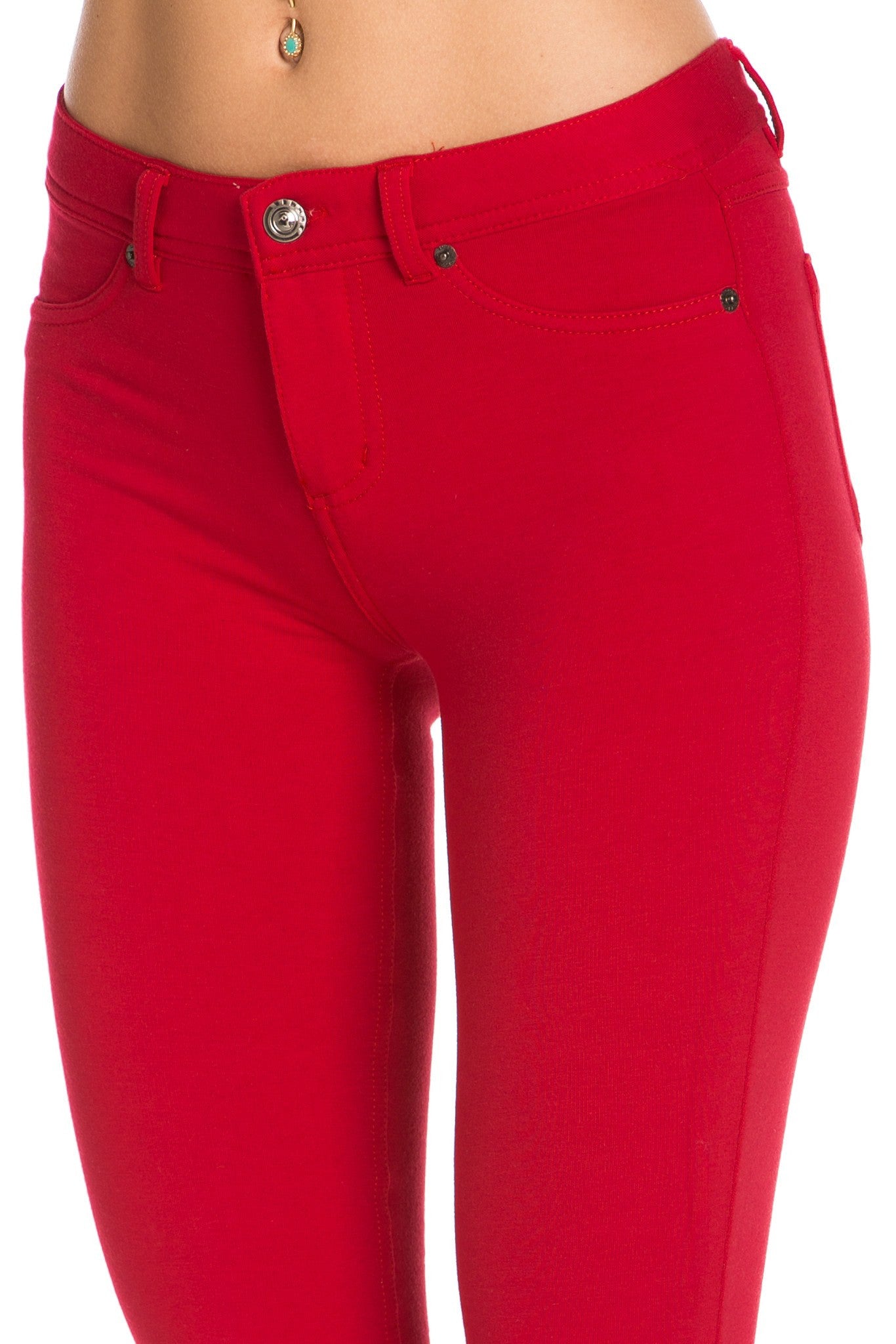 Stretch Skinny Knit Jegging Pants (Red) - Poplooks