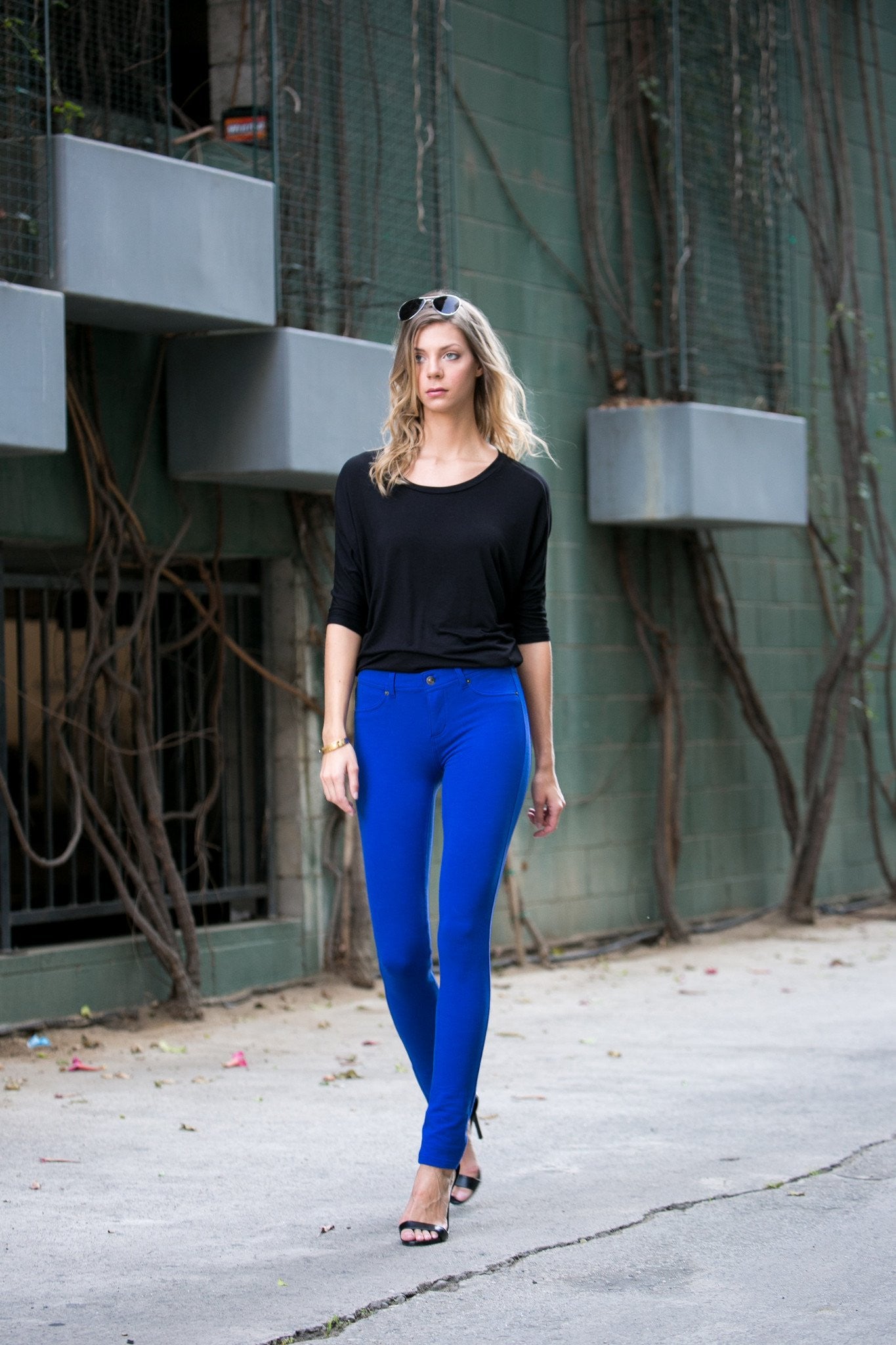 Stretch Skinny Knit Jegging Pants (Royal Blue) - Poplooks