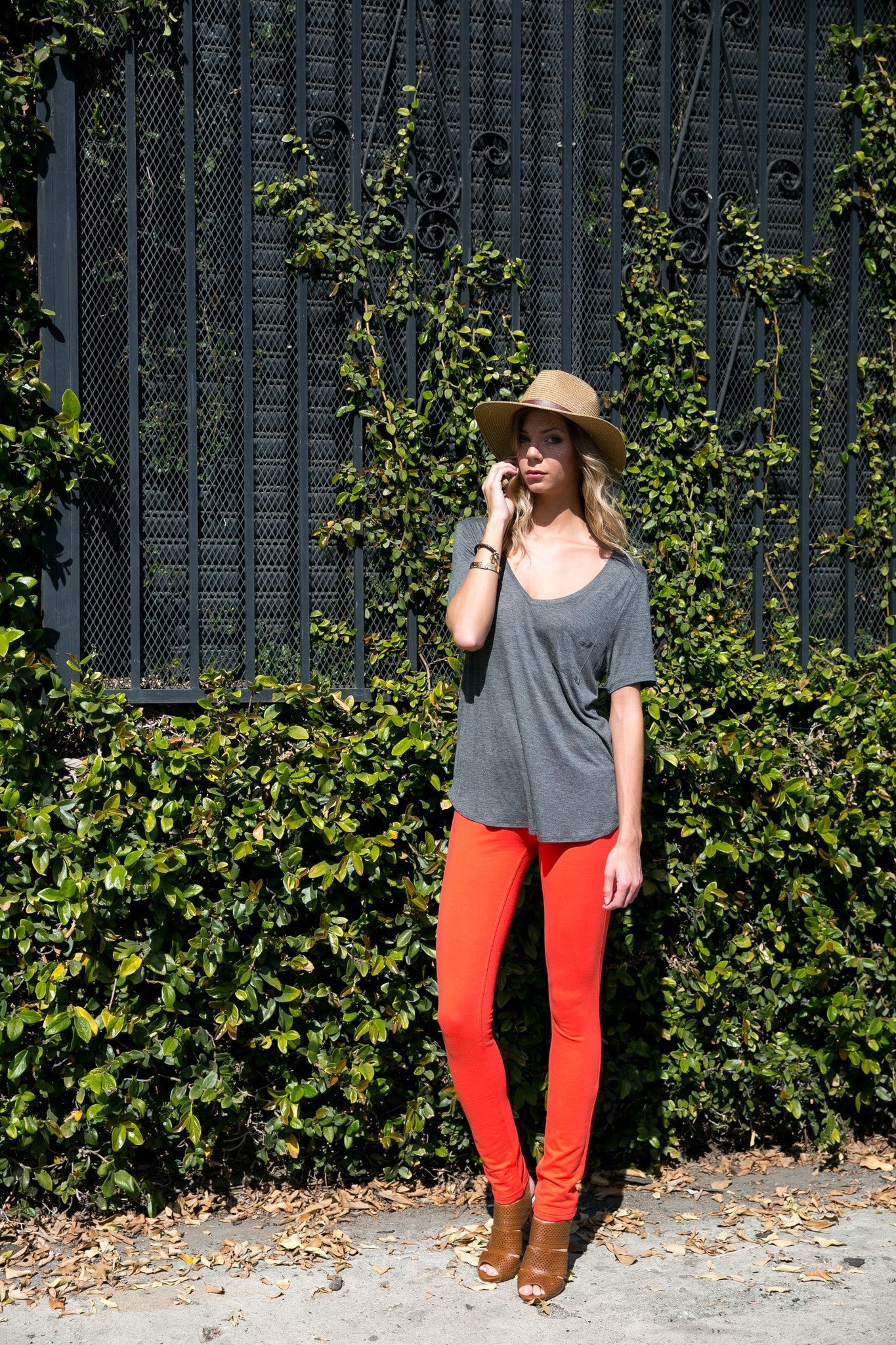 Stretch Skinny Knit Jegging Pants (Orange) - Poplooks