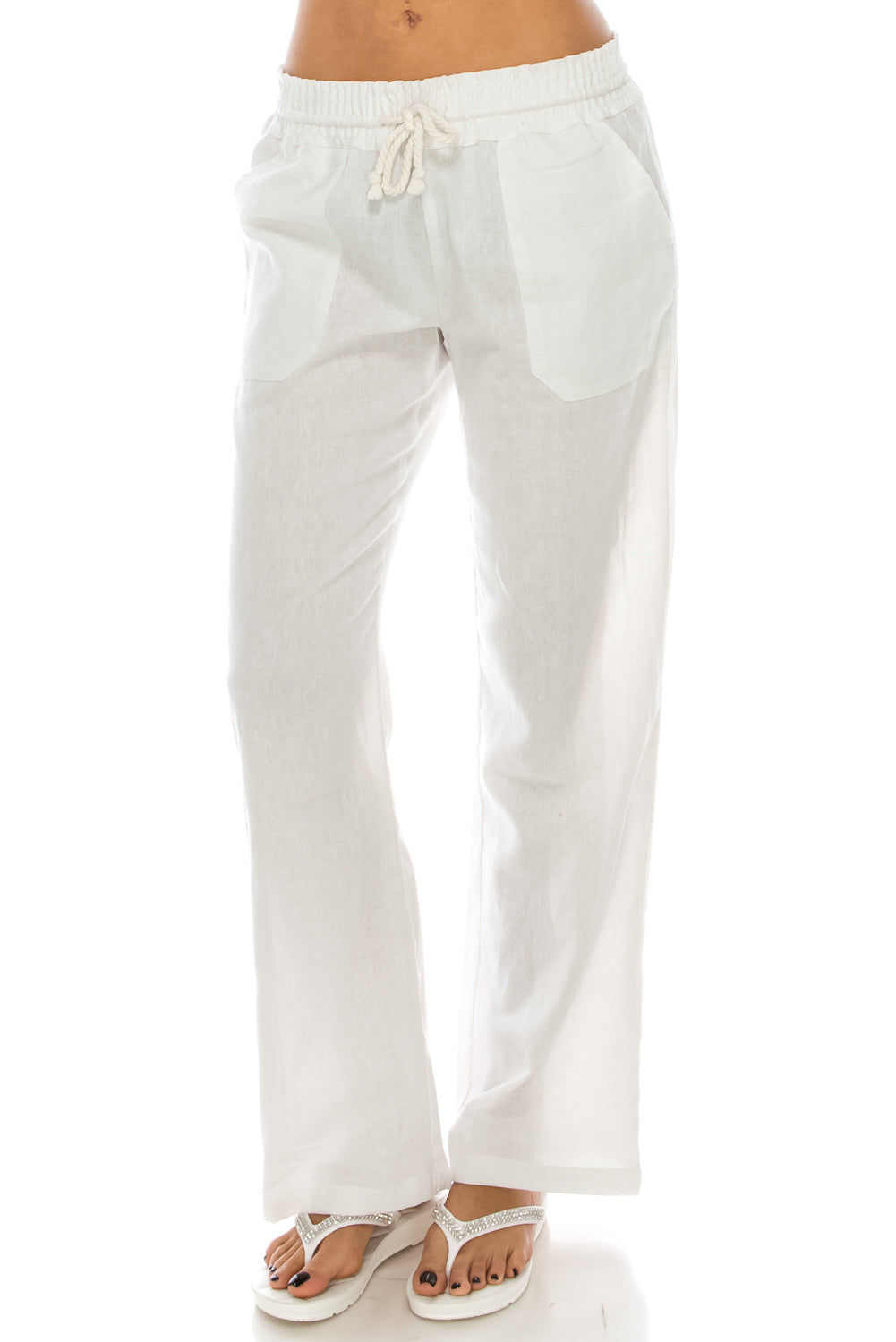 Women's White Beach Palazzo Linen Pants