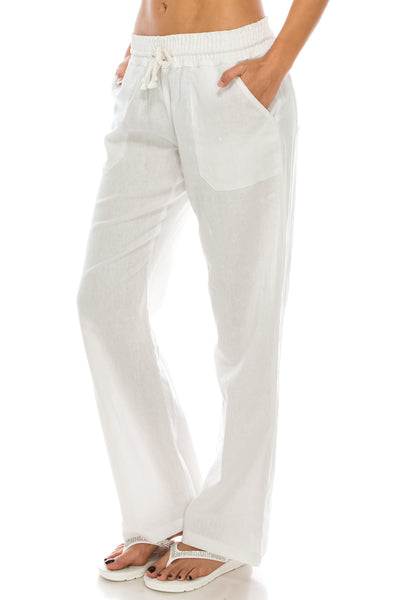 Women's White Beach Palazzo Linen Pants