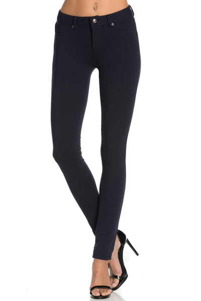 Stretch Skinny Knit Jegging Pants (Navy) - Poplooks