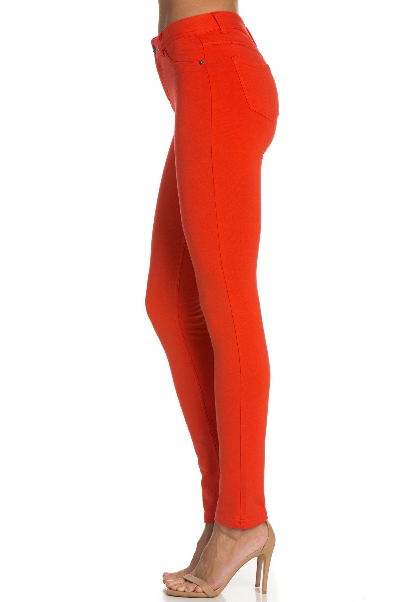 Stretch Skinny Knit Jegging Pants (Orange) - Poplooks