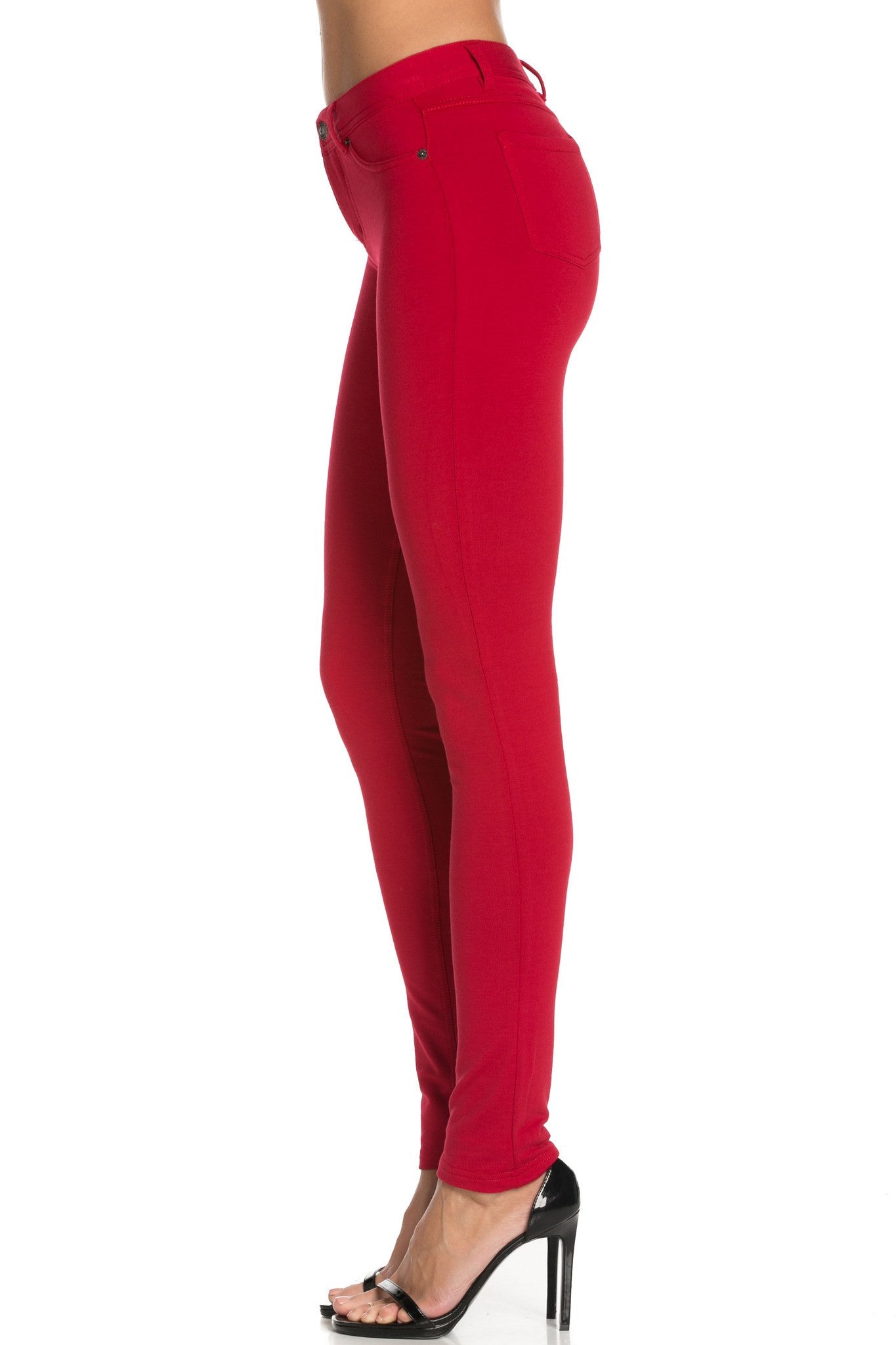 Stretch Skinny Knit Jegging Pants (Red) - Poplooks