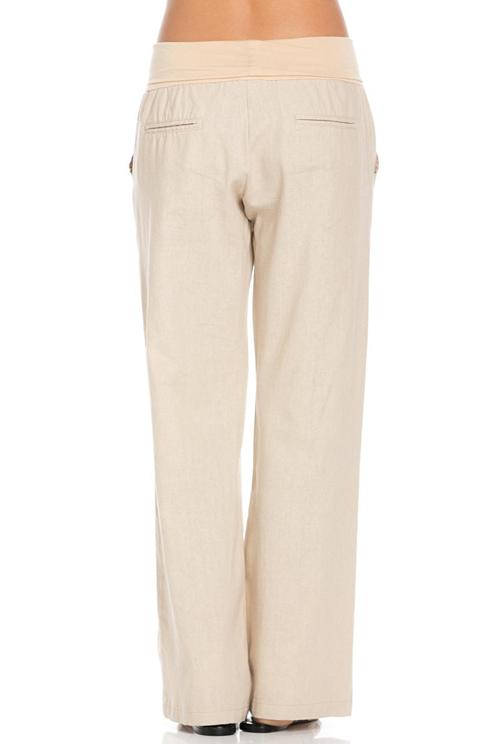 Comfy Fold Over Linen Pants (Natural) - Poplooks