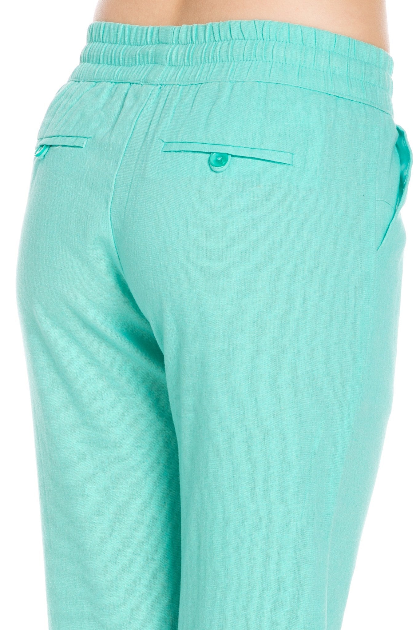 Comfy Drawstring Linen Pants Long with Band Waist (Mint) - Poplooks