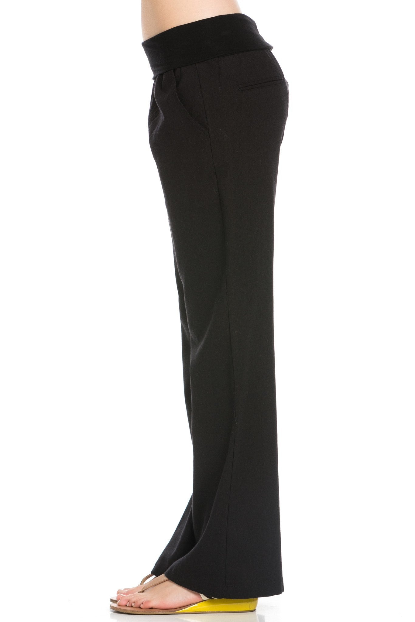 Comfy Fold Over Linen Pants (Black) - Poplooks
