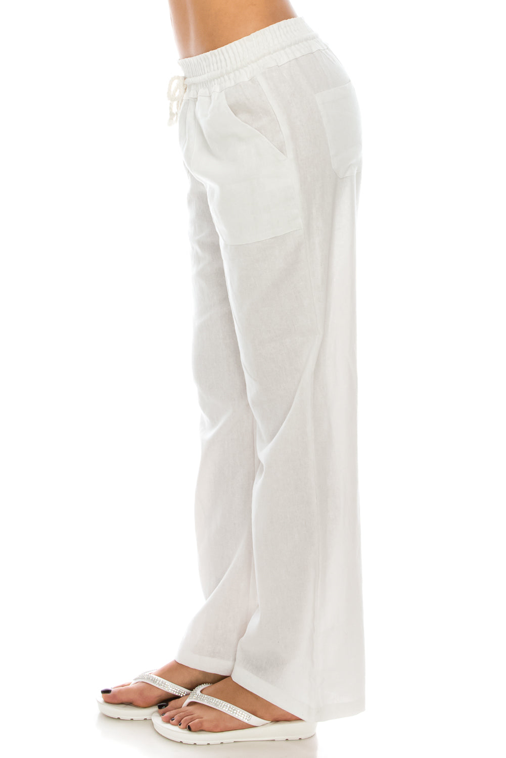 Women's White Beach Palazzo Linen Pants