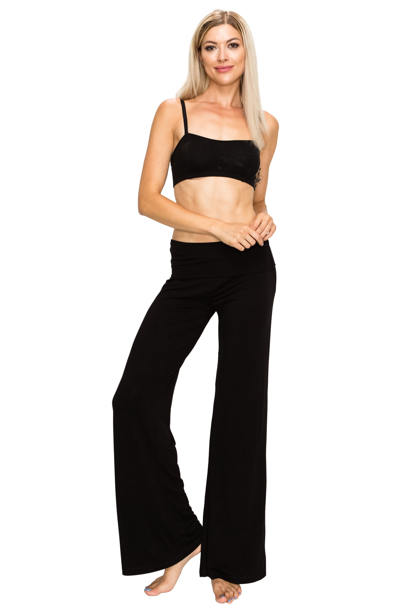 Black Foldover Yoga Pants - Poplooks
