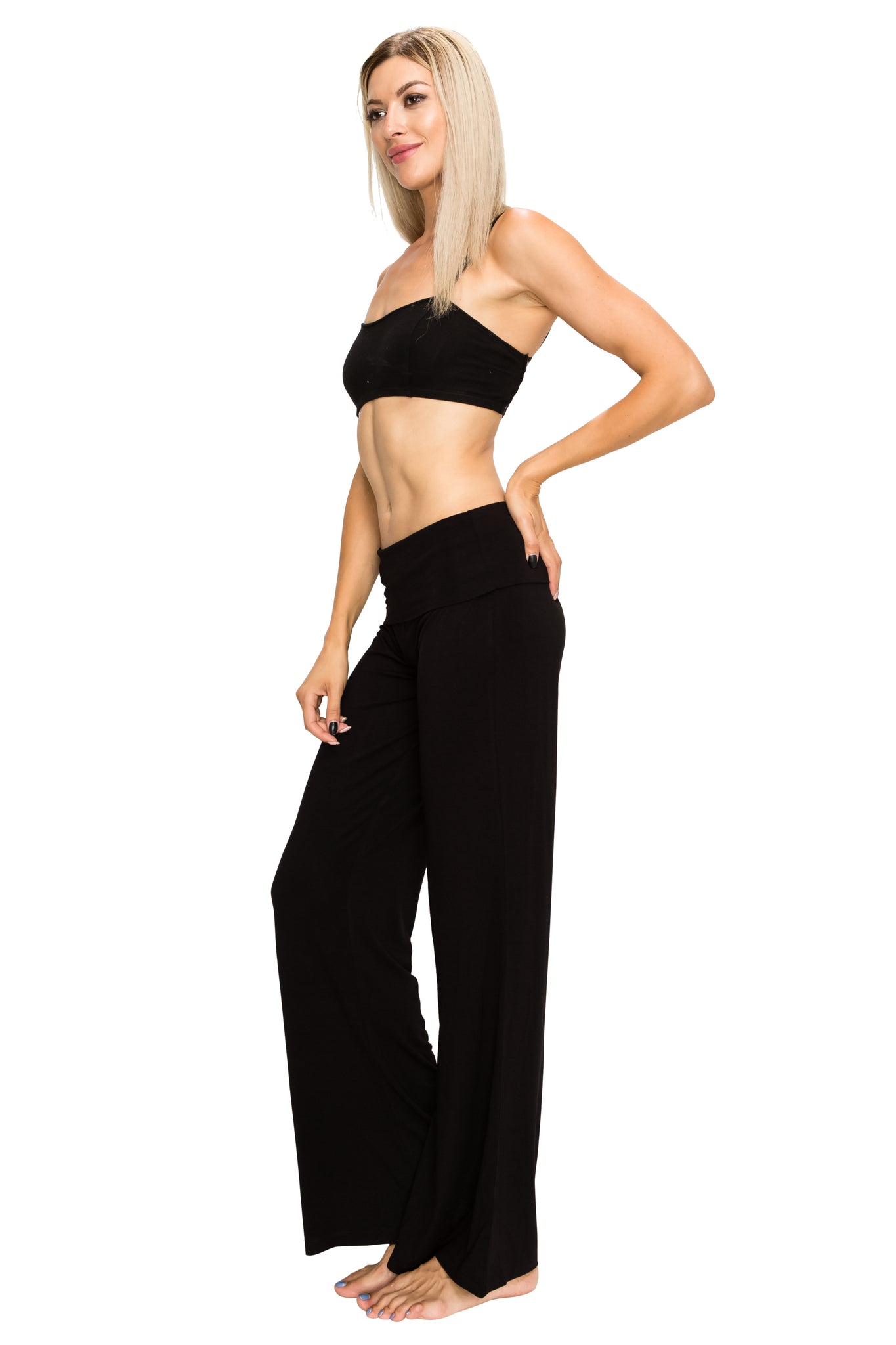 Black Foldover Yoga Pants - Poplooks